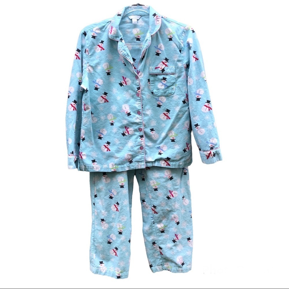Charter Club Snowman Flannel Baby Blue Pajama Set Size XS